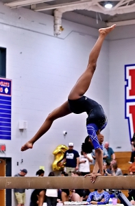Stephenson's Nyla Loyd qualified for the Preliminary GHSA State Meet following her performance in winning the DCSD All-Around gold. (Photo by Mark Brock)