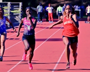 Arabia Mountain's Davenae Fagan (left) qaulified first in three events at the Class 5A State Sectional while Druid Hills' Sanaa Frederick (right) qualified in two sprint events. (Photo by Mark Brock)
