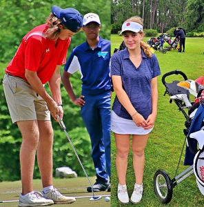 Dunwoody's Braeden Rice (left) had quite the tournament on the way to tying for 15th in the Class 6A Boys' State Golf Championships. Dunwoody's Amelia Mutert (right) knocked off 14 strokes in the girls tournament battling rain, wind and a soggy course. 