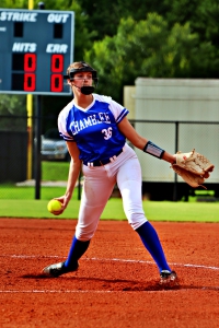 Chamblee junior pitcher Elena Smith threw a three-inning perfect game in the Bulldogs win over Martin Luther King Jr. on Tuesday at Chamblee. (Photo by Mark Brock)