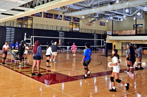 Learning during drills at the DCSD Volleyball Clinic held recently. (Photo by Ozzie Harrell)