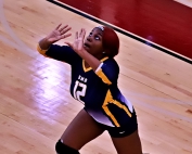 Southwest DeKalb's Se'Marah England makes a return during volleyball action at Tucker on Tuesday. (Photo by Mark Brock)