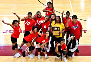 The Stone Mountain Lady Pirates won a close three-set match taking the tiebreaker 16-14 to in the title match against McNair to win the Bronze Bracket title in the 2023 Spikefest at Tucker. (Photo by Lester Wright)
