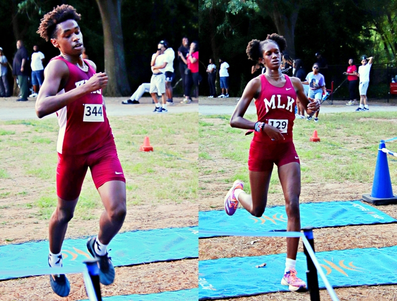 Martin Luther King Jr.'s Braylin Grier (left) and India Thorpe (right) swept the individual titles in the second varsity race at Druid Hills Middle School on Tuesday. (Photos by Mark Brock)