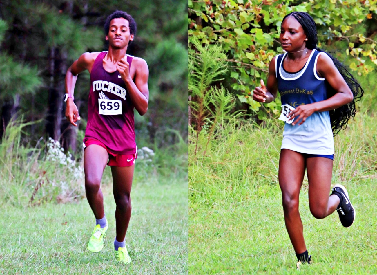 Tucker's Abdeleselam Kerebo (left) and Southwest DeKalb's Janiyah McCoy (right) were the individual winners at the DCSD meet at Arabia Mountain on Tuesday. (Photos by Mark Brock)