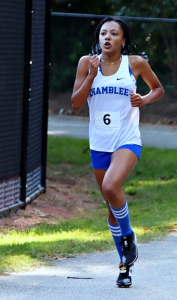 Chamblee's Leanna Maender ran to the individual title of the 2023 JV Girls Cross Country County Championship as the Lady Bulldogs became back-to-back title winners. (Photo by Mark Brock)