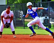 Chamblee's Kate Sarago (runner) in early season action against M.L. King. Sarago and her Lady Bulldogs fought hard and came up short in the Columbus Super Regional finals in a 4-0 loss to Northside. (Photo by Mark Brock)
