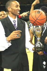 Former Miller Grove boys' basketball coach and current head coach at Pace Academy Sharman White shown here with his 2011 state title (one of seven at Miller Grove). White chose long-time friend and rival James Hartry of Tucker to be part of this staff at the McDonald's High School All-American Game. (Photo by Mark Brock)