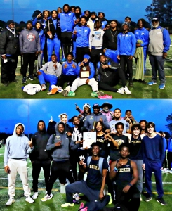 The Stephenson Jaguars (top) and Tucker Tigers (bottom) battled to a 126-126 tie to share the 2024 Napoleon Cobb DeKalb County Boys' Track and Field Championships title. (Photos by Mark Brock)
