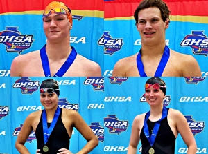 Four of the DCSD All-State swim selections include (clockwise from top left) Luke Sandberg (Dunwoody), Luke Amerson (Dunwoody), Lyla Richards (Lakeside) and Sophia Hook (Lakeside).