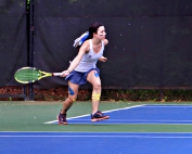 Chamblee's Olivia Pharr moving up for a forehand against Greenbrier. Pharr and her doubles partner Sami Yarborough won the match and now team up as the Lady Bulldogs face Harris County on Monday (4/22). (Photo by Mark Brock)