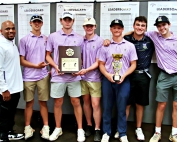 The Lakeside Vikings won their first county golf title since 2007 and second overall with a thrilling 327-328 win over the 14-time reigning Dunwoody Wildcats. (Photo by Mark Brock)