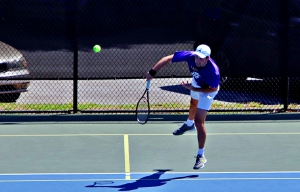 Lakeside's Julian Santucci had an easy win at No. 1 singles in the Vikings' 4-0 win over Thomas County Center in first round playoff action. He and his Vikings' teammates face off with Effingham County in the Sweet 16 round of the Class 6A state playoffs. (Photo by Mark Brock)