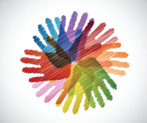 diversity hands scribble illustration design over a white background